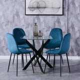 GOLDFAN Table à Manger en Verre Table Ronde Salle à Manger avec Pieds en Métal de Cuisine 80 cm, Noir