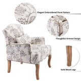 Wahson Fauteuil en Baroque Confortable avec Pieds en Bois, Fauteuil Beige en Lin, Fauteuil Scandinave pour Salon et Chambre, Beige