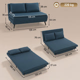 HOMCOM Canapé Convertible 2 Places 3 en 1 Oreillers 135x188cm Bleu