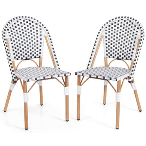 LIFEZEAL Lot 2 Chaises de Jardin en Rotin PE, Chaise Bistrot Extérieur avec Accoudoirs et Dossier, Fauteuil Balcon avec Structure Métallique Robuste, Charge 150 kg, 56,5 x 41 x 88,5 cm