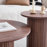 JZGORC Lot de 2 Tables Basses Rondes Modernes, Support de Base de Colonne Romaine, Table D'appoint de Canapé Ronde de Style Ferme, Convient au Salon, au Bureau - Marron Foncé