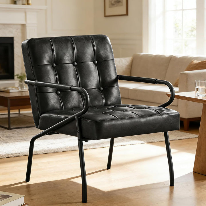 Hellove Fauteuil Salon en Métal, Fauteuil Design Rétro avec Pieds Métalliques Noirs, Chaise Simili Cuir PU avec Accoudoirs et Dossier Confortable Modern pour Salon Chambre, Noir Hellove Fauteuil Salon en Métal, Fauteuil Design Rétro avec Pieds Métalliques Noirs, Chaise Simili Cuir PU avec Accoudoirs et Dossier Confortable Modern pour Salon Chambre, Noir