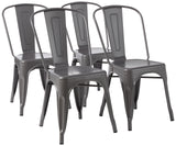 Amazon Basics Lot de 4 chaises de salle à manger empilables en métal avec dossier pour bistrot, cuisine, intérieur et extérieur, Gris Foncé, 51 x 43 x 85 cm