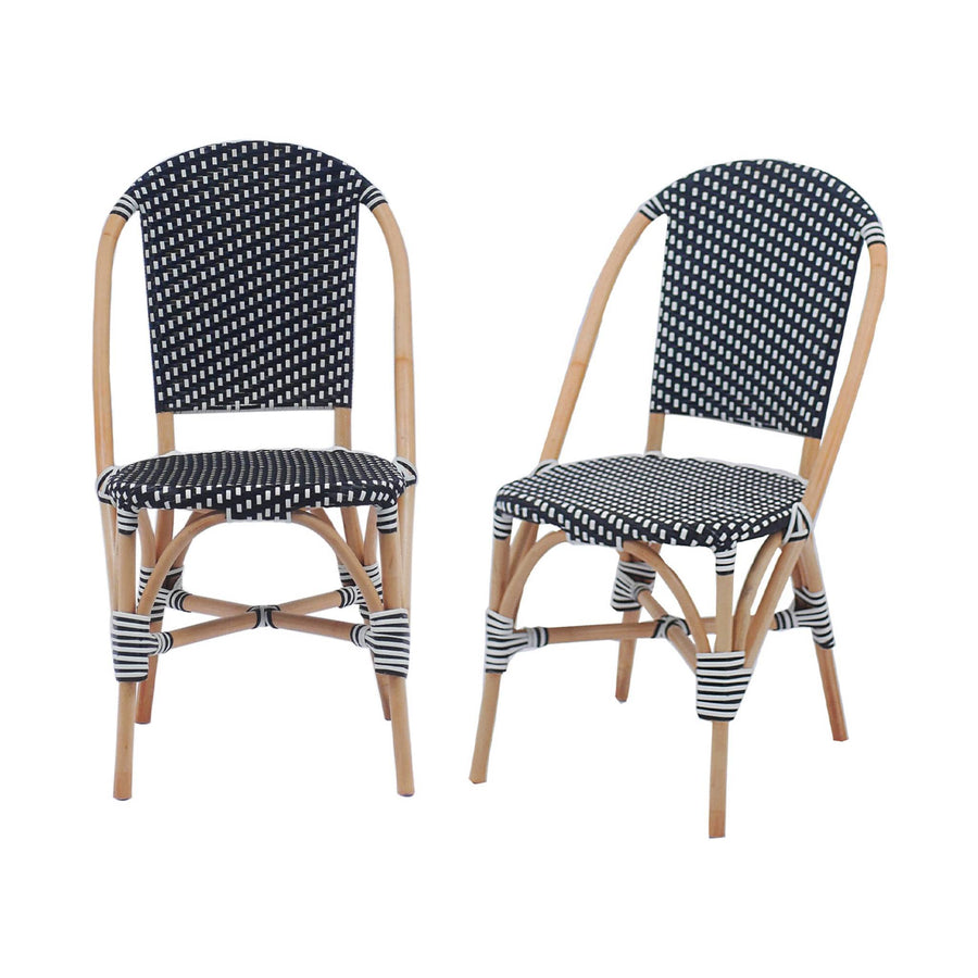 Alice's Home - Lot de 2 chaises empilables bistrot en rotin et polyrotin Noir et Blanc. L 48 x P 58 x H 90cm