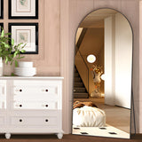 CASSILANDO Miroir Complet arqué, 180 x 80 cm, Miroir de Sol, autoportant, avec Support, pour Chambre à Coucher, Salon, Garde-Robe, Noir