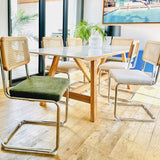 HOMIFAB Lot de 2 chaises en cannage Velours côtelé Vert Kaki et métal chromé - Muse