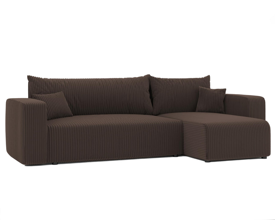 GREKPOL Canapé d'angle Convertible 145x248 à Gauche ou à Droite - Canapé 3 Places Convertible - Canapé avec Espace de Rangement - Canapé Lit - Canapé Convertible - Sofa Marron