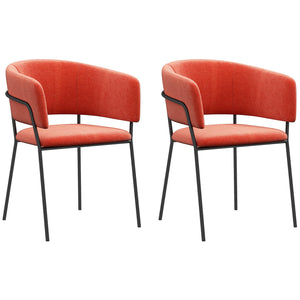 HOMCOM Lot de 2 chaises de Salle à Manger Chaise de Cuisine Pieds en Acier, Assise rembourrée, pour Salle à Manger, Salon, Cuisine, dim. 57L x 53l x 73H cm Orange