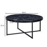 FineBuy Table Basse de Salon Effet Marbré 80x36x80 cm MDF et Metal | Grande Table de Canapé Ronde Noir | Design Table d'appoint Moderne