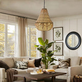 WANQINV Lustre en Perles de Bois de Style bohème Suspension Semi-incrustée de Perles de Bois Faites à la Main Salle à Manger Salon Chambre Plafonnier Suspension E27 3- Lumières 14,97 "D X 21,67" H