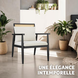 TecTake® Fauteuil Relax Fauteuil Salon Confortable en Bois Massif & Cannage, avec Coussins & Accoudoirs pour Salle à Manger, Salon, Chambre, Chaise Bureau, Allaitement, TV