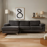 CONCEPT USINE | Canapé d’Angle 4-5 Places Galway Gris Anthracite | Méridienne Gauche | Velours Côtelé Ultra Doux | Assise Profonde et Moelleuse | Pieds Métal | Confort Durable | Look Contemporain