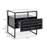 IDIMEX Table de Chevet ARUMA H 51 cm avec 1 tiroir, Plateau en Verre au Style Moderne et Industriel Coloris Noir, pour Chambre avec Rangement Niche Ouverte