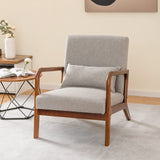 COSTWAY Fauteuil de Salon 1 Place, Fauteuil Relax Rembourré avec Coussin Lombaire, Cadre en Bois Massif de Caoutchouc & Patins Antidérapants, Fauteuil de Lecture pour Bureau, Charge 150 KG(Gris)