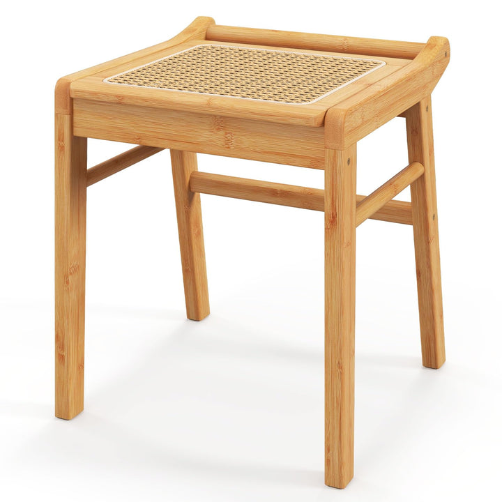 HOMASIS Tabouret de toilette de maquillage en bambou, banquette assise en bambou et rotin capacité de charge jusqu HOMASIS Tabouret de toilette de maquillage en bambou, banquette assise en bambou et rotin capacité de charge jusqu'à 120 kg, petite chaise cosmétique coiffeuse, salon, chambre à TF11088XKES