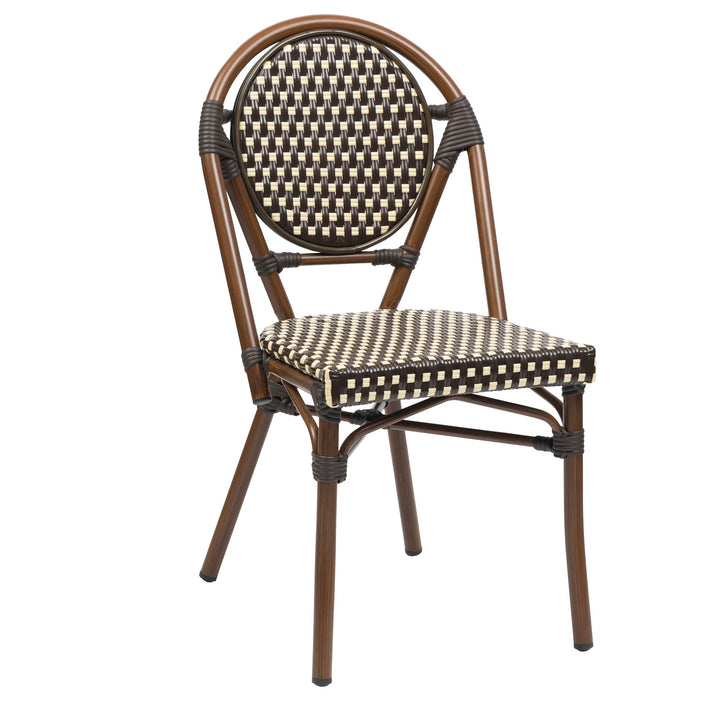 METRO Professional Chaise de terrasse NEUVILLE, Aluminium/rotin PE, 45 x 55 x 88 cm, empilable, Marron/Beige METRO Professional Chaise de terrasse NEUVILLE, Aluminium/rotin PE, 45 x 55 x 88 cm, empilable, Marron/Beige
