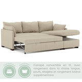 BUDWING Orlando Canapé Convertible d'angle Lit Chaise Longue Coffre Réversible Droite et Gauche Beige
