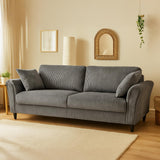 CONCEPT USINE | Canapé Droit 4 Places Lucerne Gris Foncé | Velours Côtelé Doux | Confort Ferme | Design Arrondi et Moderne | Structure Bois | 2 Coussins Inclus | 212 cm de Longueur