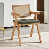 HOMIFAB Chaise en Bois Massif, cannage Naturel et Velours côtelé Vert - Lina