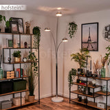 Lampadaire Nikkala, lampe sur pied en métal/verre en couleur chrome/blanc, luminaire au design moderne, abat-jour réglable, interrupteur on/off sur le boîtier, hauteur 240 cm, 3 x E14, sans ampoules
