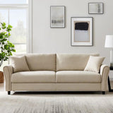 CONCEPT USINE | Canapé Droit en Tissu Effet Lin 4 Places | Lucerne Beige | Design Moderne et Elégant | Confort Luxueux | Coussins Assortis | Dimensions 212 x 78 x 87 cm