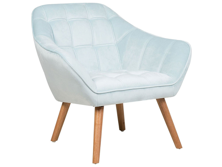 Fauteuil Scandinave Tapissé en Velours Bleu Clair de Qualité avec Dossier Capitonné pour Salon Design Rétro et Glamour Beliani Fauteuil Scandinave Tapissé en Velours Bleu Clair de Qualité avec Dossier Capitonné pour Salon Design Rétro et Glamour Beliani