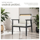 TecTake® Fauteuil Relax Fauteuil Salon Confortable en Bois Massif & Cannage, avec Coussins & Accoudoirs pour Salle à Manger, Salon, Chambre, Chaise Bureau, Allaitement, TV