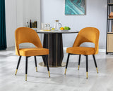 chairus Chaises de Salle à Manger sans Accoudoirs Lot de 2 Chaise de Bureau en Velours Moderne Chaise Rembourrée pour Cuisine Salon (Jaune-2)