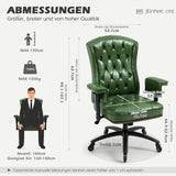 YAMASORO Fauteuil Bureau 150kg Rétro en Cuir Vert avec Roues en Caoutchouc, Chaise de Bureau Ergonomique avec Dossier Haut, Cuir Ciré Oli Vert