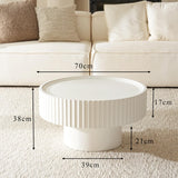 Cagnolier Table Basse Ronde Blanche, Table de Salon avec Design strié, Table Basse Blanche en Forme de Champignon avec Les Dimensions φ70 × 38 cm, Table de Salon en pin pour Salon, Chambre et Balcon