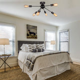 MRHYSWD Luminaire Plafonnier Noir Industriel Vintage Moderne, 6 LumièRes De Lustre Plafonnier E27 Chambre Salon Salle De Bain Cuisine Couloir Salle à Manger Paille Entree, Sans Ampoules