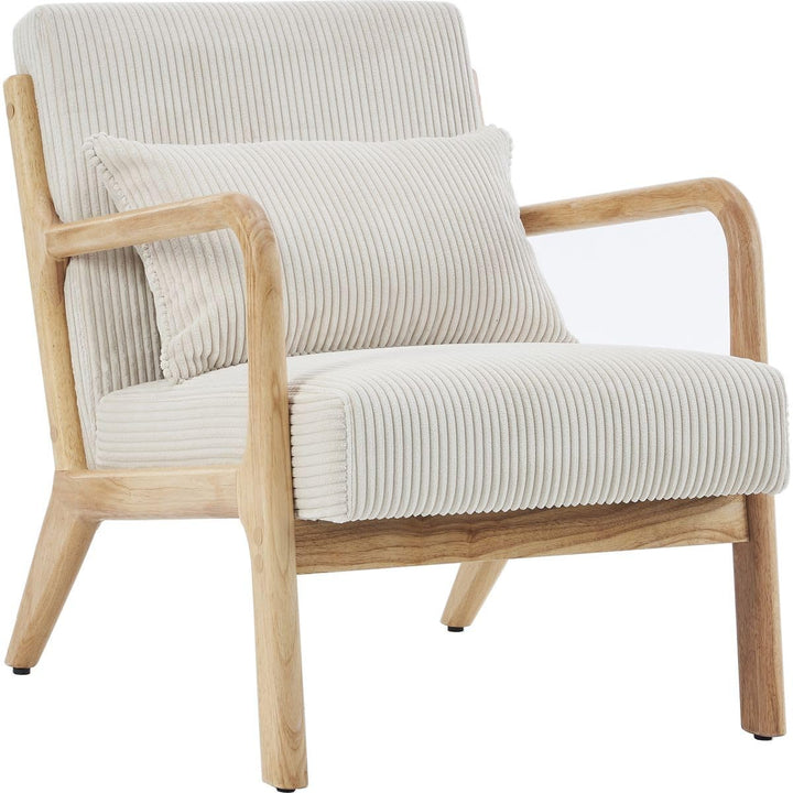 HOMIFAB Fauteuil en Bois et Velours côtelé Beige - Lanna