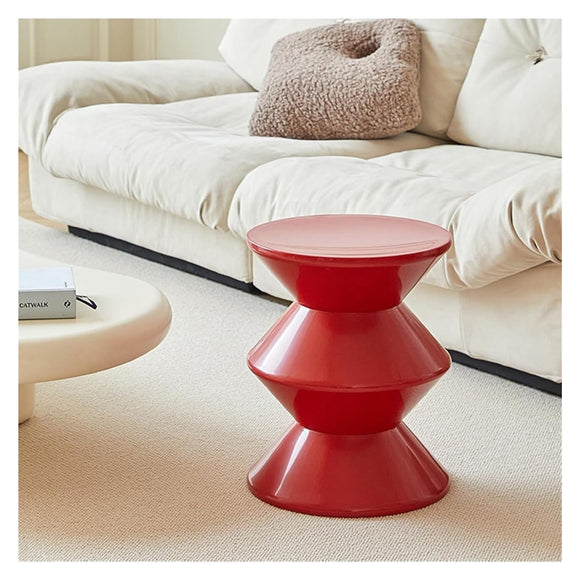 Petite table d'appoint ronde en plastique moderne et légère pour salon et chambre à coucher, design unique, table basse fonctionnelle (rouge)