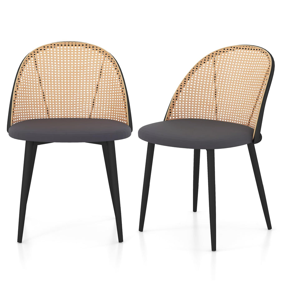 Giantex Lot de 2 Chaises de Salle à Manger en Rotin sans Accoudoirs, Dossier en Rotin, Pieds en Métal, Chaise de Cuisine Moderne Rembourrée du Milieu du Siècle, Chaises d'Appoint pour Salon, Café