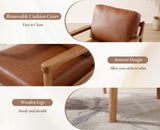 Ya-Home Fauteuils de Salon Rétro avec Accoudoir Fauteuil Chambre en Cuir PU avec Pied en Bois, Fauteuil Confortable pour Salon, Marron