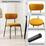 DUHOME Lot de 2 Chaises Salle à Manger, Chaise Velours, Chaise de Cuisine, Chaise Scandinave, Siège Rembourré, Pieds en Métal, pour Cuisine, Salle à Manger, Salon, Chambre à Coucher,Jaune