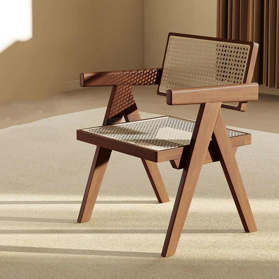 Chaise de salle à manger en rotin avec accoudoirs et coussin ajouré pour salon, chambre à coucher, salle de lecture et bureau, finition noyer Chaise de salle à manger en rotin avec accoudoirs et coussin ajouré pour salon, chambre à coucher, salle de lecture et bureau, finition noyer