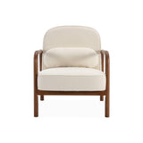 sweeek - Fauteuil scandinave Bois d'hévéa Finition Noyer Clair et Dossier Arrondi en Bouclette Blanche - Amelie