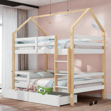 Lit cabane Enfant 90x200 avec Grands tiroirs,lit Mezzanine 90x200,lit superposé 2 Places 90x200,lit Enfant en Forme de Maison,lit Double,lit Maison en Bois de pin pour Enfant 90 x 200 cm,Blanc Bois