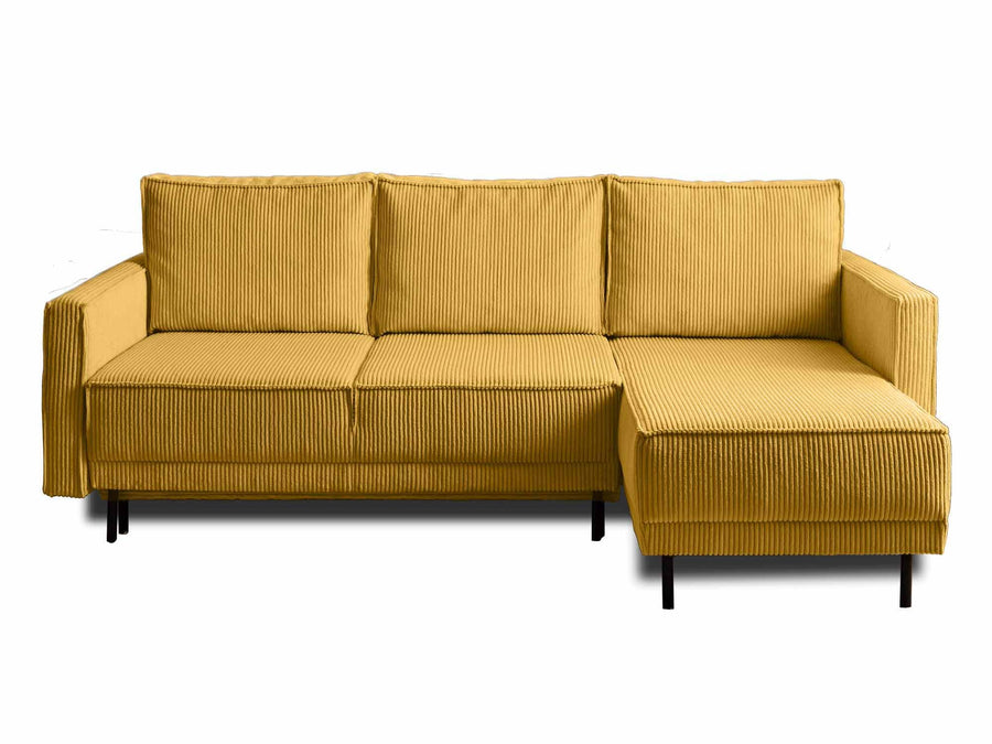 Lisa Design - Canapé d'angle Convertible avec Coffre Réversible Charlie en Velours Côtelé - Canapé Lit - Sofa Jaune 4 Places - Angle Droit - ou Gauche - Salon