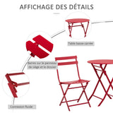 Outsunny Salon de Jardin Bistro Pliable - Table Ronde Ø 60 cm avec 2 chaises Pliantes - métal thermolaqué Rouge