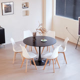 HJhomeheart Table à manger de cuisine ronde, table de loisirs moderne, ensemble de table à manger pour cuisine, salle à manger et bureau, noir, diamètre 110 x 75 (H) cm
