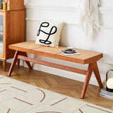 EYUIOPLM Banc d'entrée Rustique en chêne, Long Banc en Bois for Salon, Salle à Manger, Bout de lit,à Chaussures d'entrée d'intérieur de Style Ferme(Cherry Wood Finish,86cm)