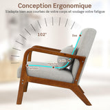 COSTWAY Fauteuil de Salon 1 Place, Fauteuil Relax Rembourré avec Coussin Lombaire, Cadre en Bois Massif de Caoutchouc & Patins Antidérapants, Fauteuil de Lecture pour Bureau, Charge 150 KG(Gris)