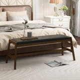 HOMASIS Banc rembourré en bois massif avec siège en PVC et mousse - Charge maximale : 150 kg - Banc de salle à manger pour salle à manger, cuisine, salon, noyer et noir