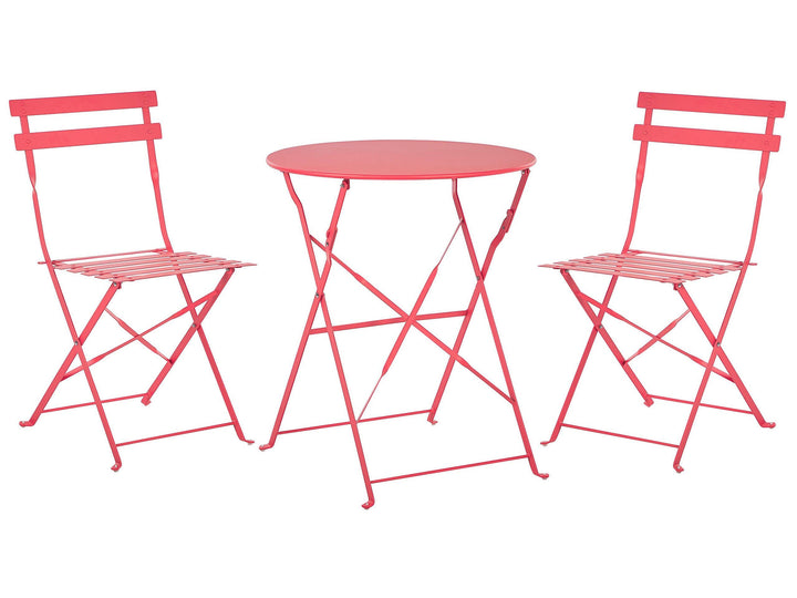 Beliani Salon de Jardin Bistrot Table et 2 Chaises en Acier Rouge Pliable avec Patins Fiori