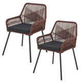 Juskys Ensemble de 2 chaises de Jardin Kastos en Corde - Chaise d'extérieur avec accoudoir et Coussin - Chaise de Jardin supportant 150 kg - Jardin, Balcon - chaises Marron