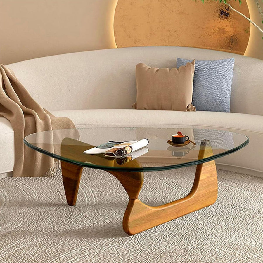 QWPDWA Table Basse Triangulaire en Verre, Table Basse Moderne, Base en Bois Massif et Plateau en Verre Transparent Triangle Table D QWPDWA Table Basse Triangulaire en Verre, Table Basse Moderne, Base en Bois Massif et Plateau en Verre Transparent Triangle Table D'appoint Moderne pour Salon, Patio, Étude