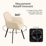 Baroni Home Fauteuil Moderne Pivotant avec Accoudoirs et Revêtement en Simili Cuir et Pieds en Acier Noir, Chaise Ergonomique de Salon, Chambre à Coucher, Chaise de Lecture, Beige, 55x85x47 cm