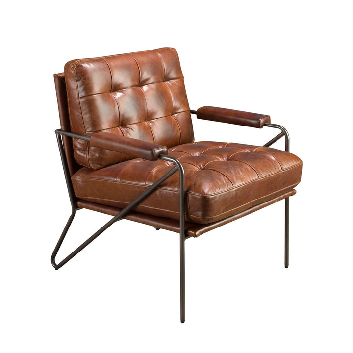 Angel Cerdá – Fauteuil Design Tapissé en Cuir Marron Cognac | Design Enveloppant et Confortable | Pieds en Acier Inoxydable Poli | Design Moderne pour Salon | 85 x 90 x 85 cm